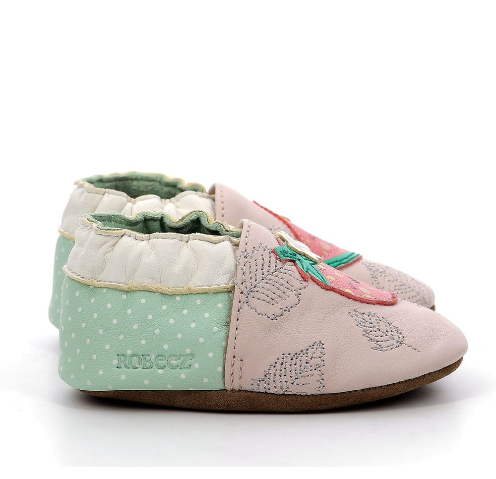 Pantuflas Robeez Fruit Party rosa claro verde claro