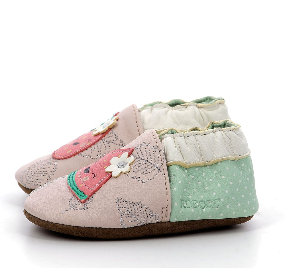 Pantuflas Robeez Fruit Party rosa claro verde claro