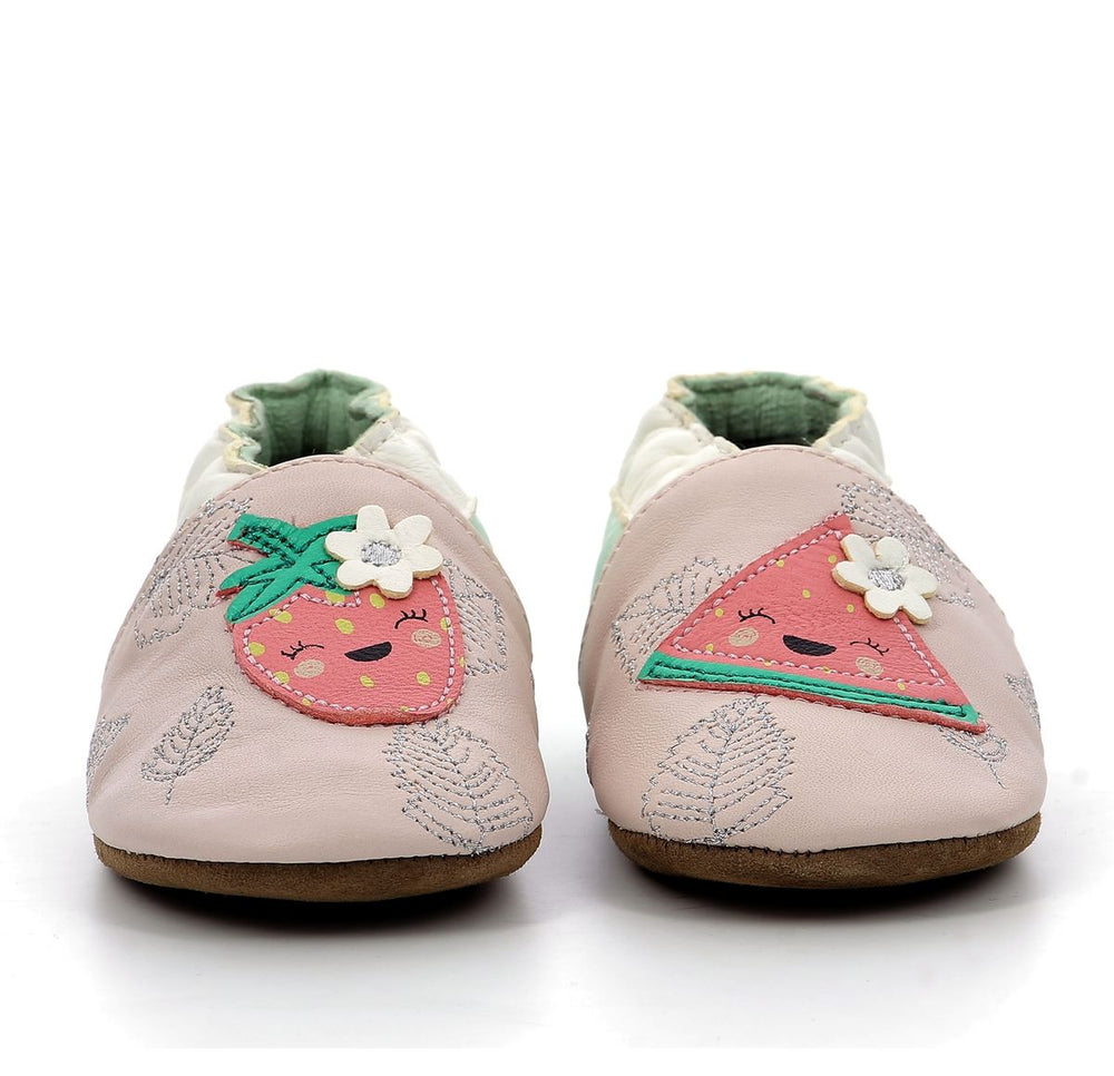 Pantuflas Robeez Fruit Party rosa claro verde claro