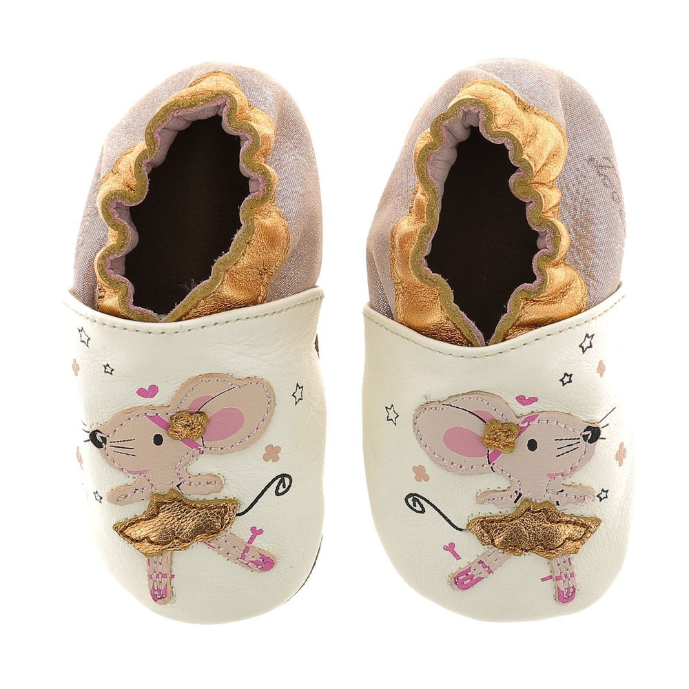Pantuflas Robeez Dancing Mouse blanco rosa brillo