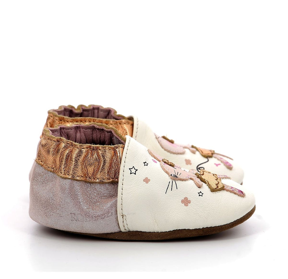 Pantuflas Robeez Dancing Mouse blanco rosa brillo