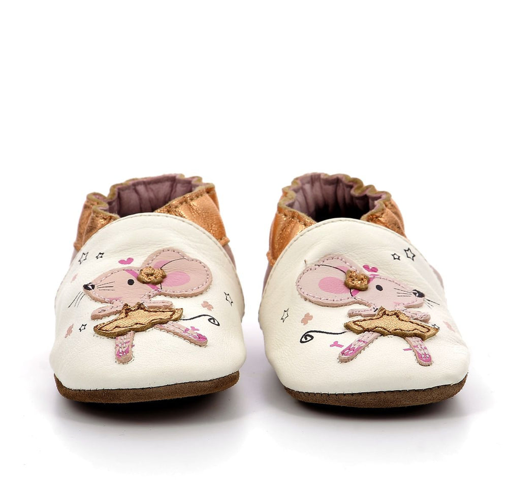 Pantuflas Robeez Dancing Mouse blanco rosa brillo