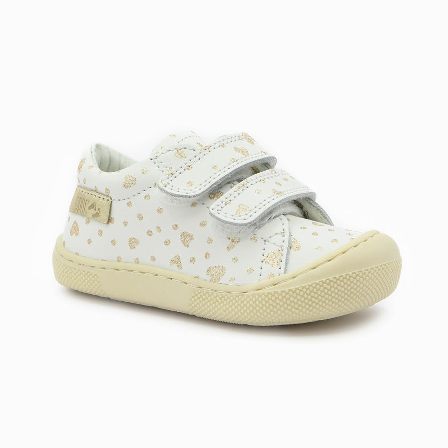 Naturino Barefoot Orec Low Velcros Hearts Dots White Platinum