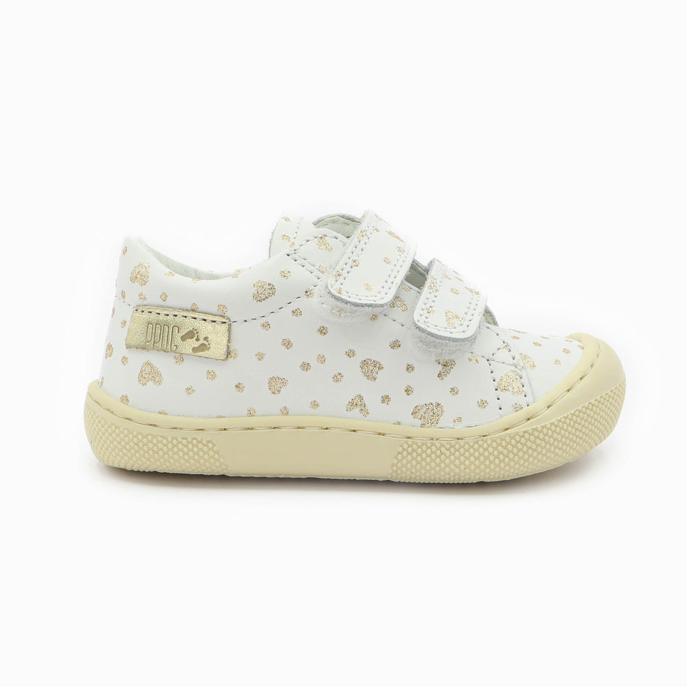 Naturino Barefoot Orec Low Velcros Hearts Dots White Platinum