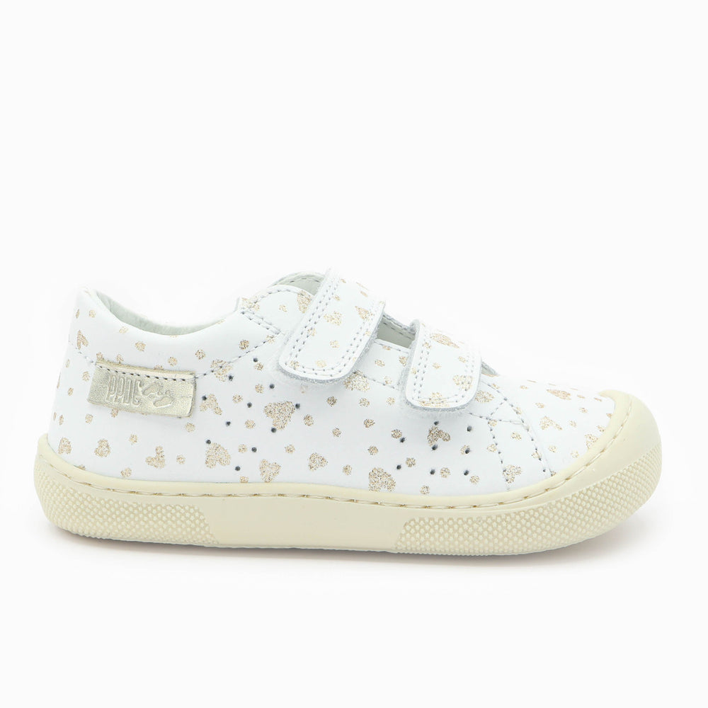 Naturino Barefoot Rabir Velcros Hearts Dots White Platinum