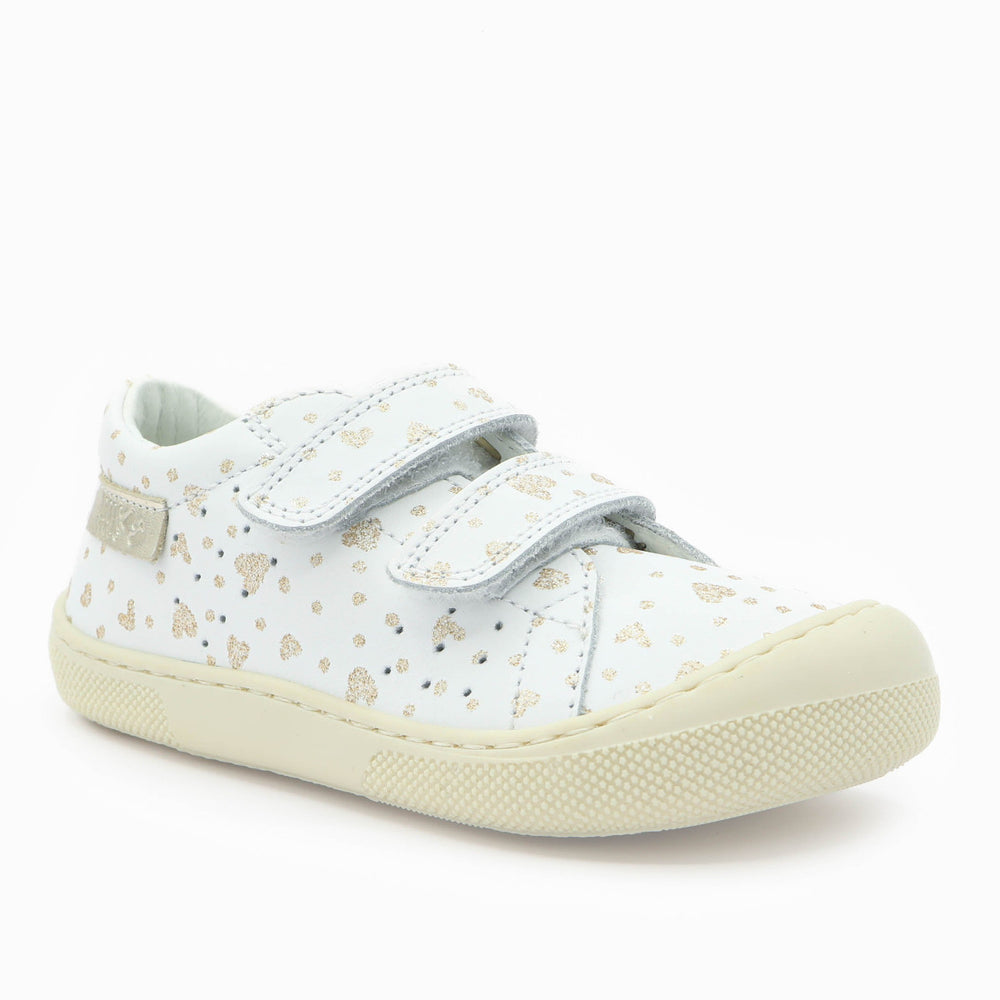 Naturino Barefoot Rabir Velcros Hearts Dots White Platinum