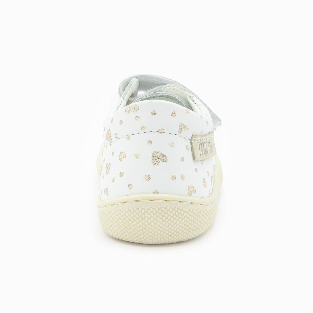 Naturino Barefoot Rabir Velcros Hearts Dots White Platinum