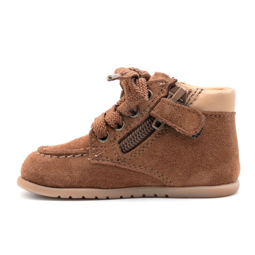 Babybotte barefoot Derbies Zip Velour Cuoio