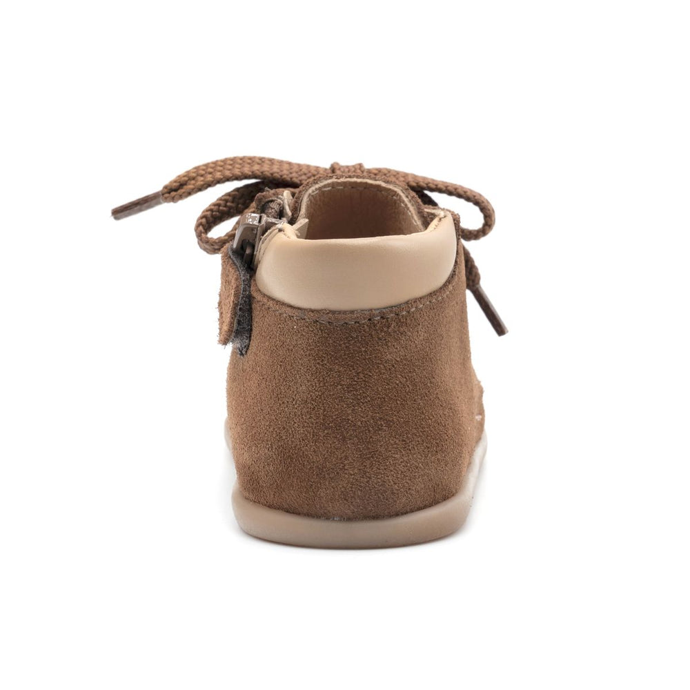 Babybotte barefoot Derbies Zip Velour Cuoio