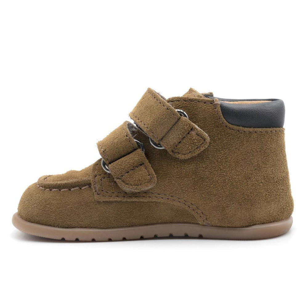 Babybotte barefoot Derbies Velcro Velour Kaki