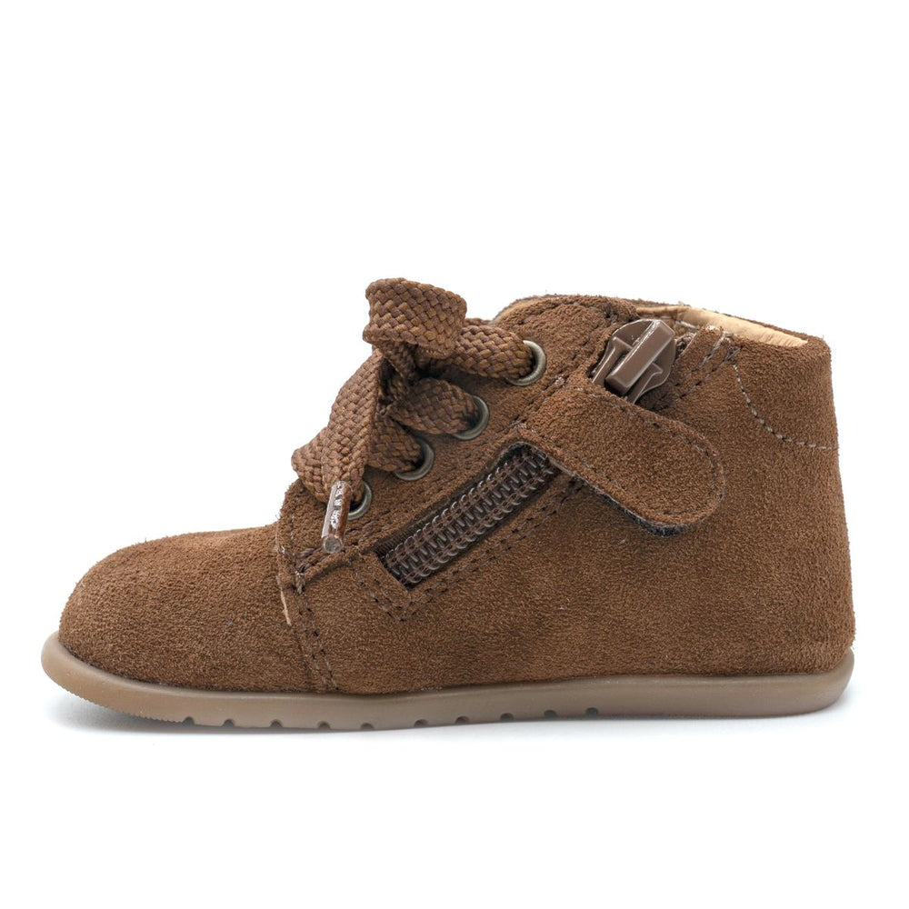 Babybotte barefoot Fredy Zip Velour Cuoio
