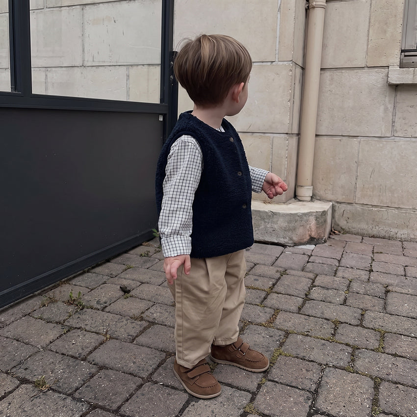 Babybotte barefoot Derbies Velcro Velour Cuoio