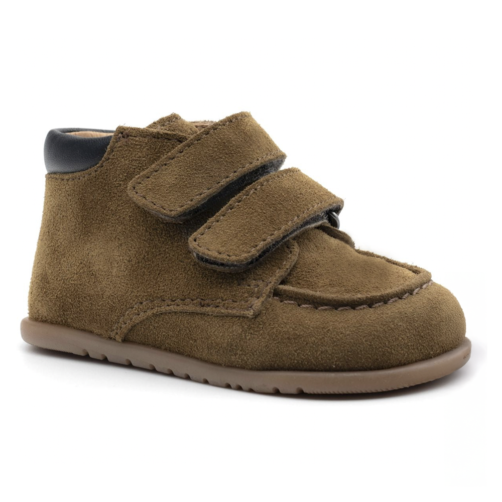 Babybotte barefoot Derbies Velcro Velour Kaki