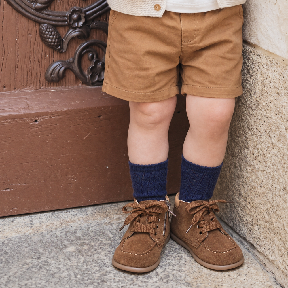 Babybotte barefoot Derbies Zip Velour Cuoio
