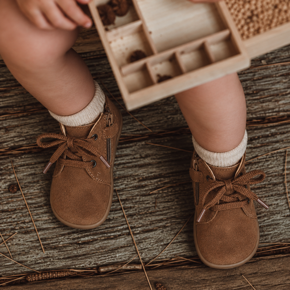 Babybotte barefoot Fredy Zip Velour Cuoio