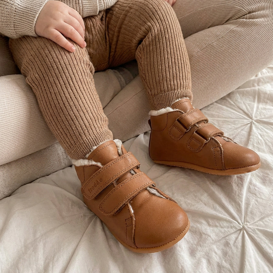 Froddo Prewalkers Barefoot Forro Dos Velcros Coñac