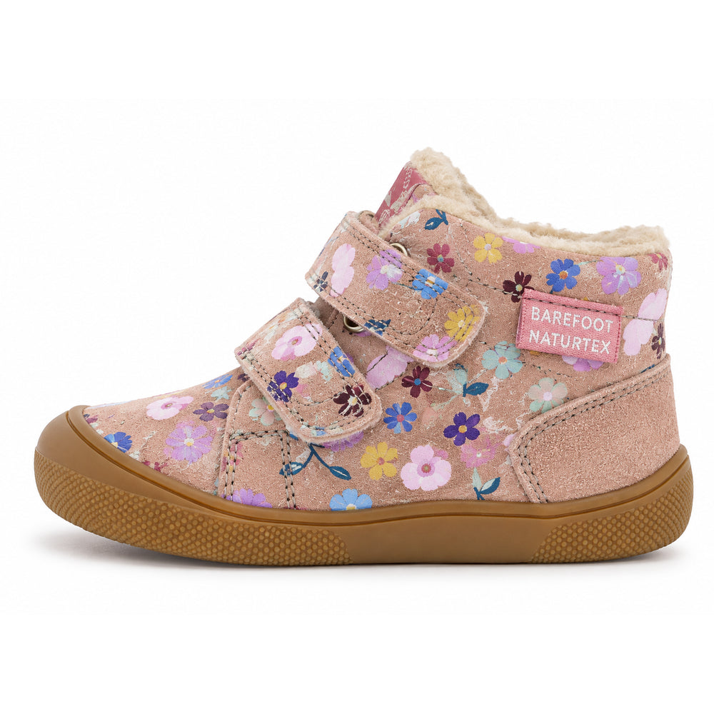 Naturino Barefoot Spinni Tex Wp de ante y lana rosa con flores