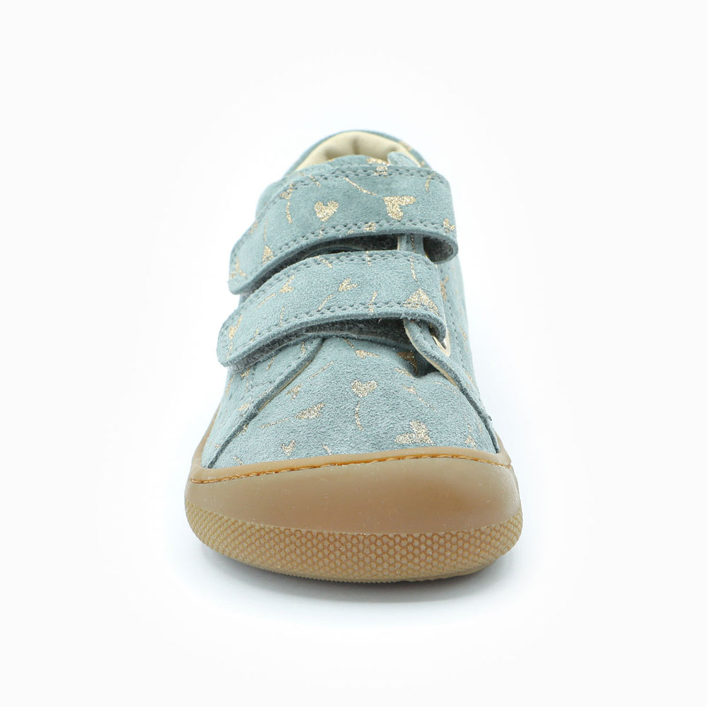 Naturino Barefoot Rabir Velcros Glitter Flower Hearth Cloud Platinum