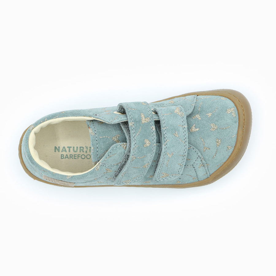 Naturino Barefoot Rabir Velcros Glitter Flower Hearth Cloud Platinum