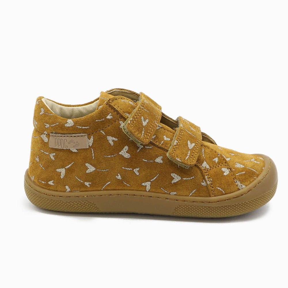 Naturino Barefoot Kommy Velcros Suede Glitter Flower Hearth Nocciola