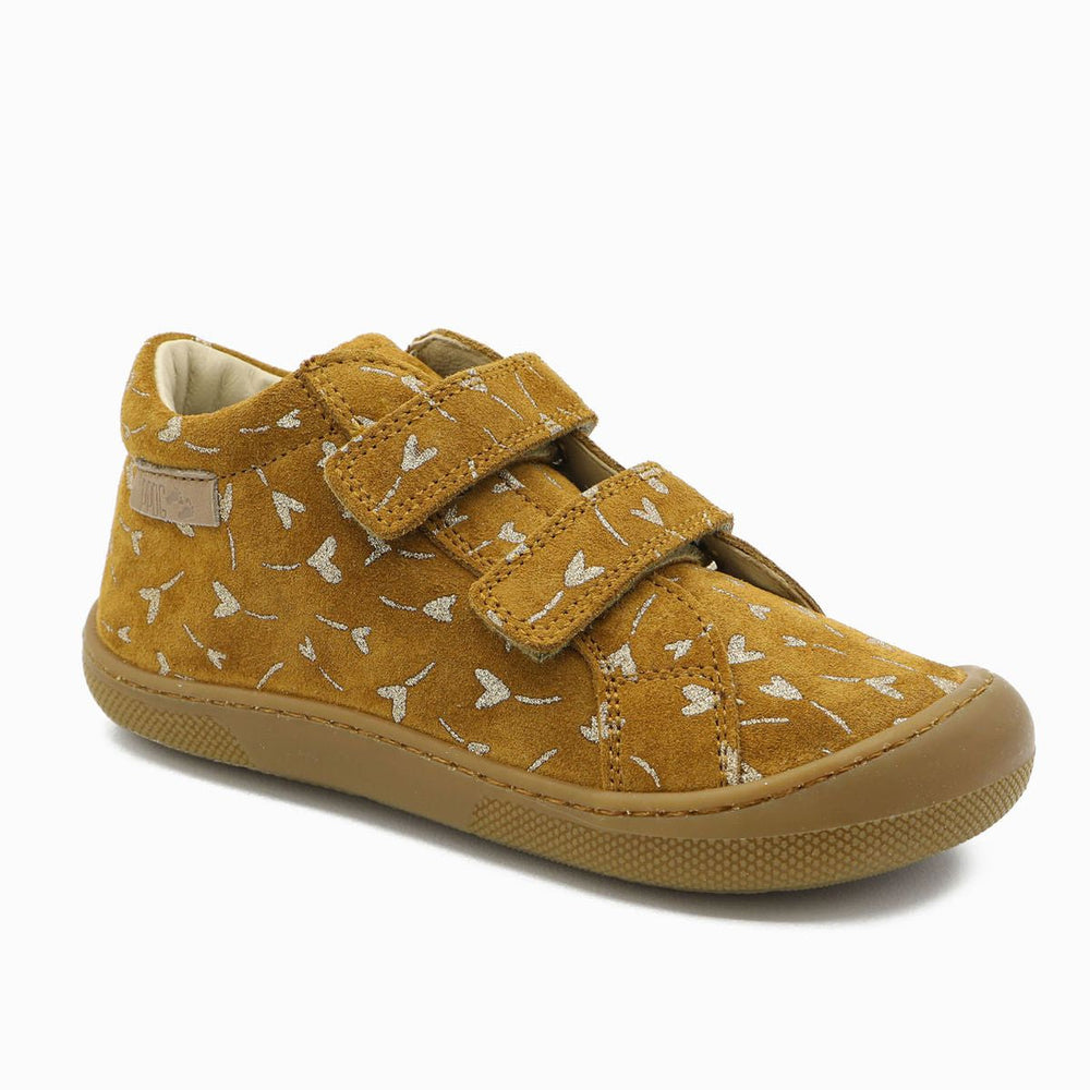 Naturino Barefoot Kommy Velcros Suede Glitter Flower Hearth Nocciola