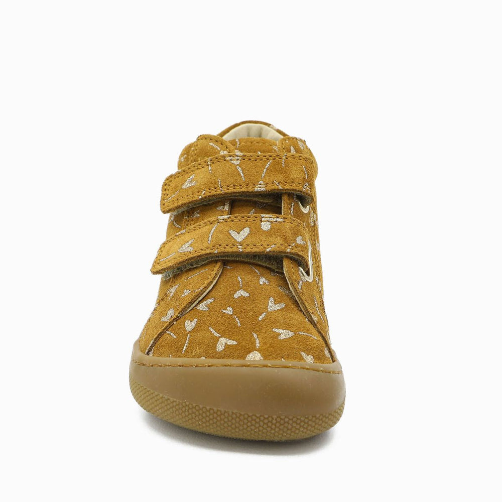 Naturino Barefoot Kommy Velcros Suede Glitter Flower Hearth Nocciola