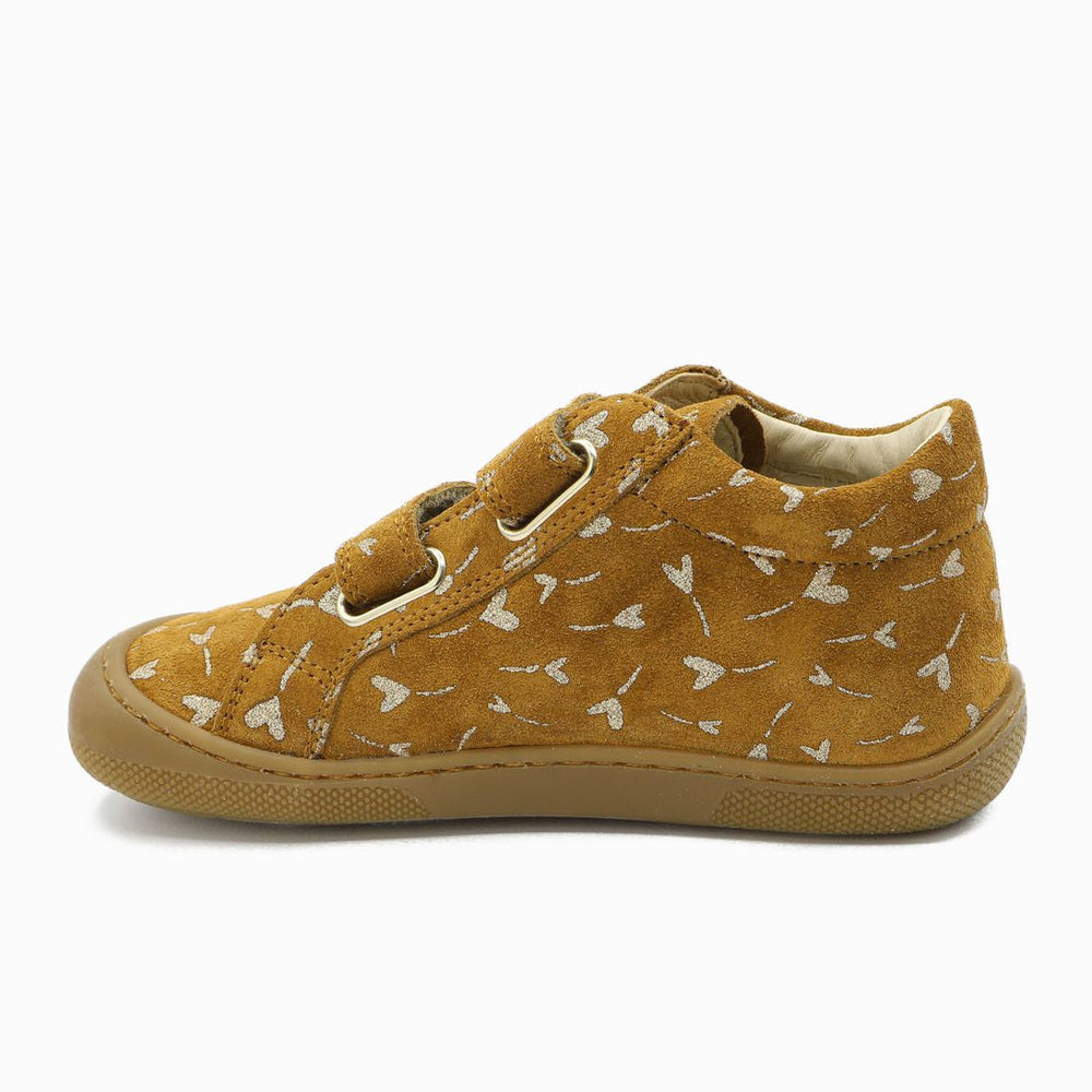 Naturino Barefoot Kommy Velcros Suede Glitter Flower Hearth Nocciola