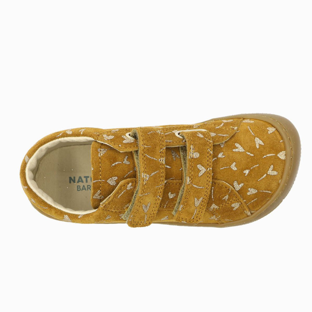 Naturino Barefoot Kommy Velcros Suede Glitter Flower Hearth Nocciola