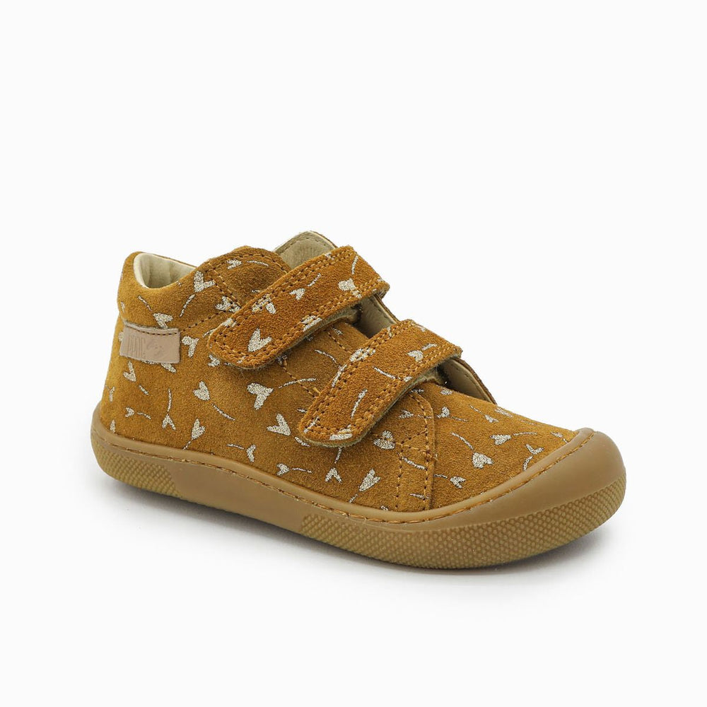 Naturino Barefoot Orec Velcros Suede Glitter Flower Hearth Nocciola