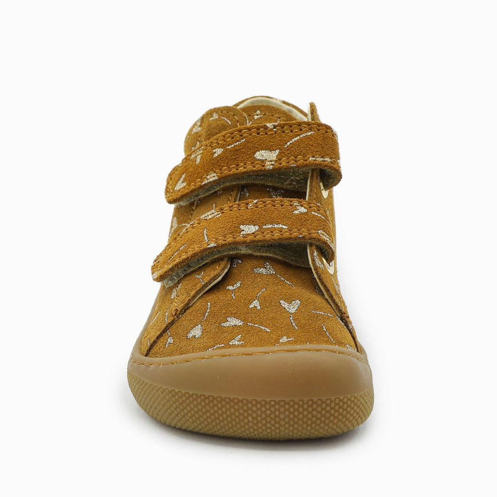 Naturino Barefoot Orec Velcros Suede Glitter Flower Hearth Nocciola