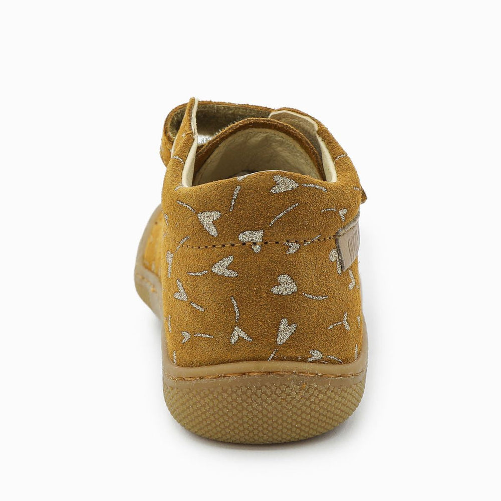 Naturino Barefoot Orec Velcros Suede Glitter Flower Hearth Nocciola