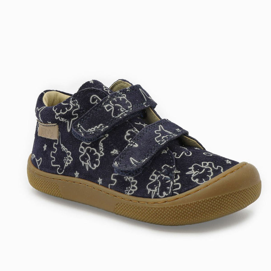 Naturino Barefoot Orec Velcros Suede Soft Dino Navy