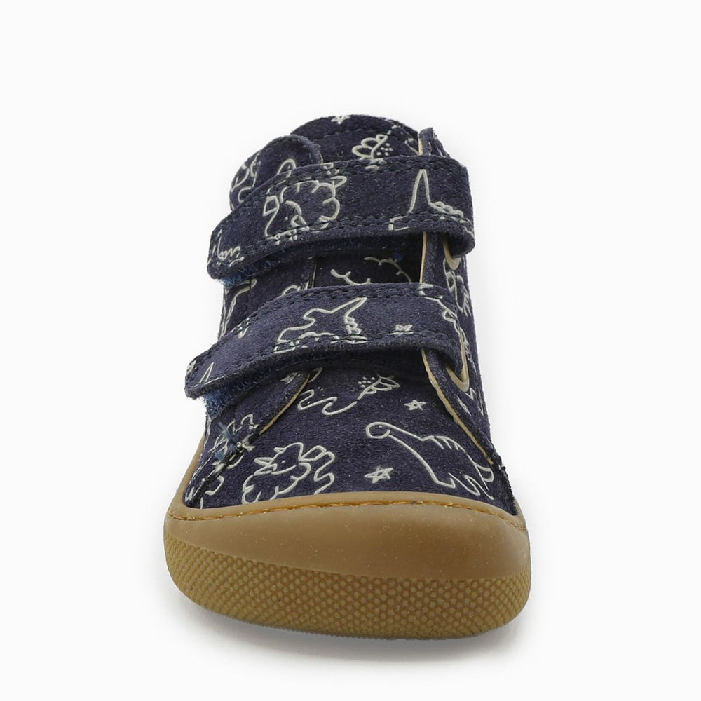 Naturino Barefoot Orec Velcros Suede Soft Dino Navy