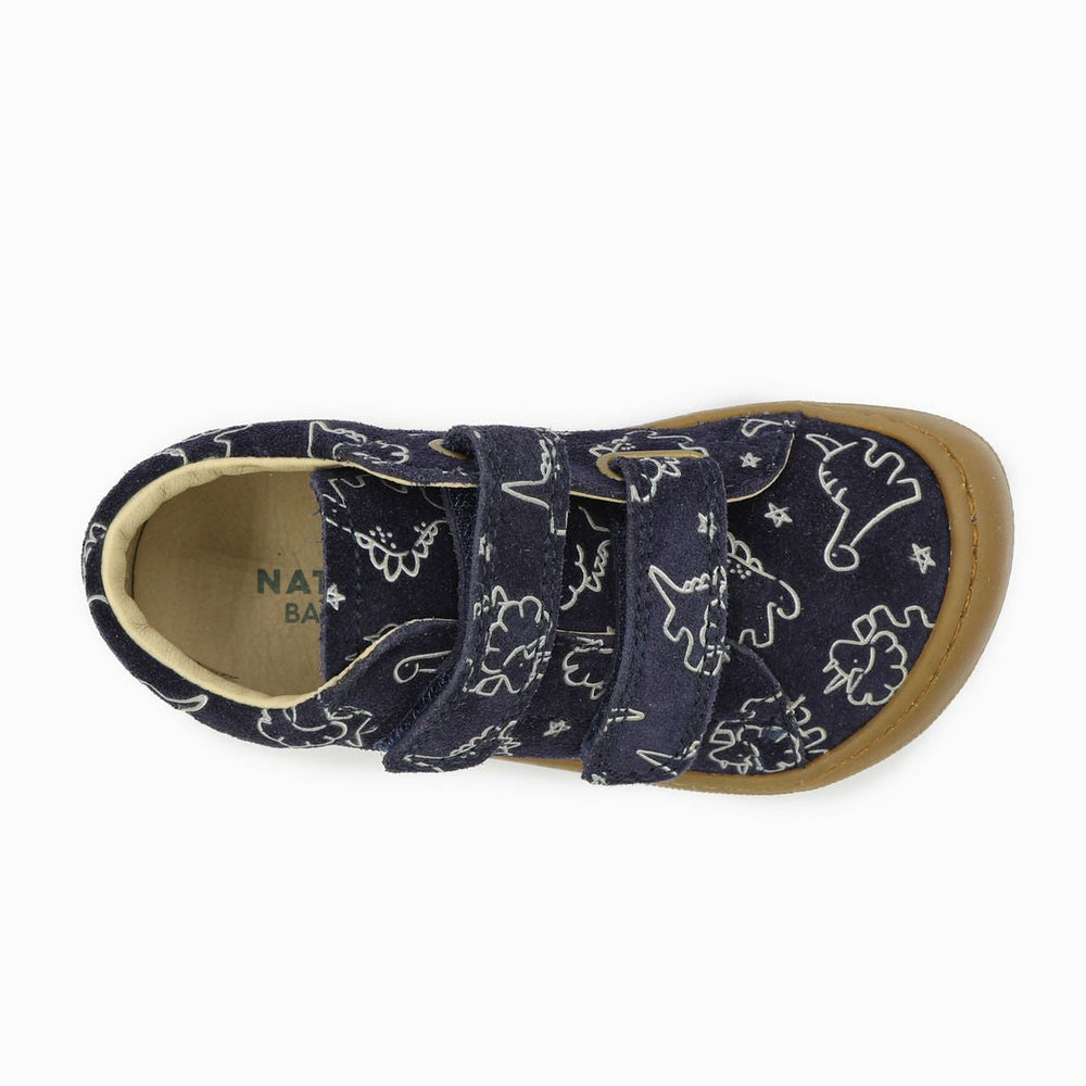 Naturino Barefoot Orec Velcros Suede Soft Dino Navy