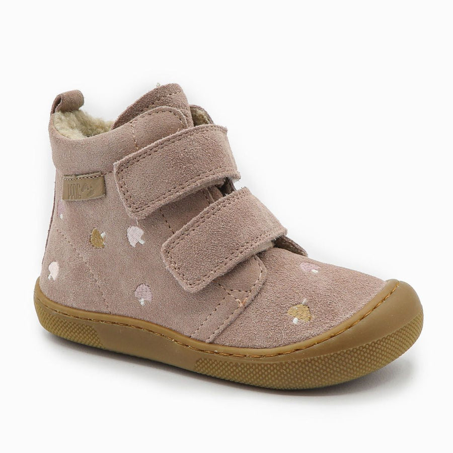 Naturino Barefoot Vont Velcros Mushroom Suede Wool Rose