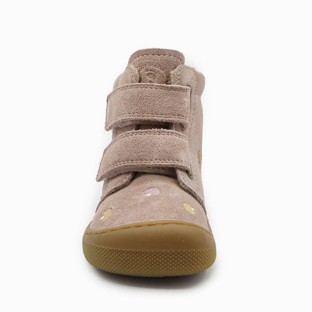 Naturino Barefoot Vont Velcros Mushroom Suede Wool Rose