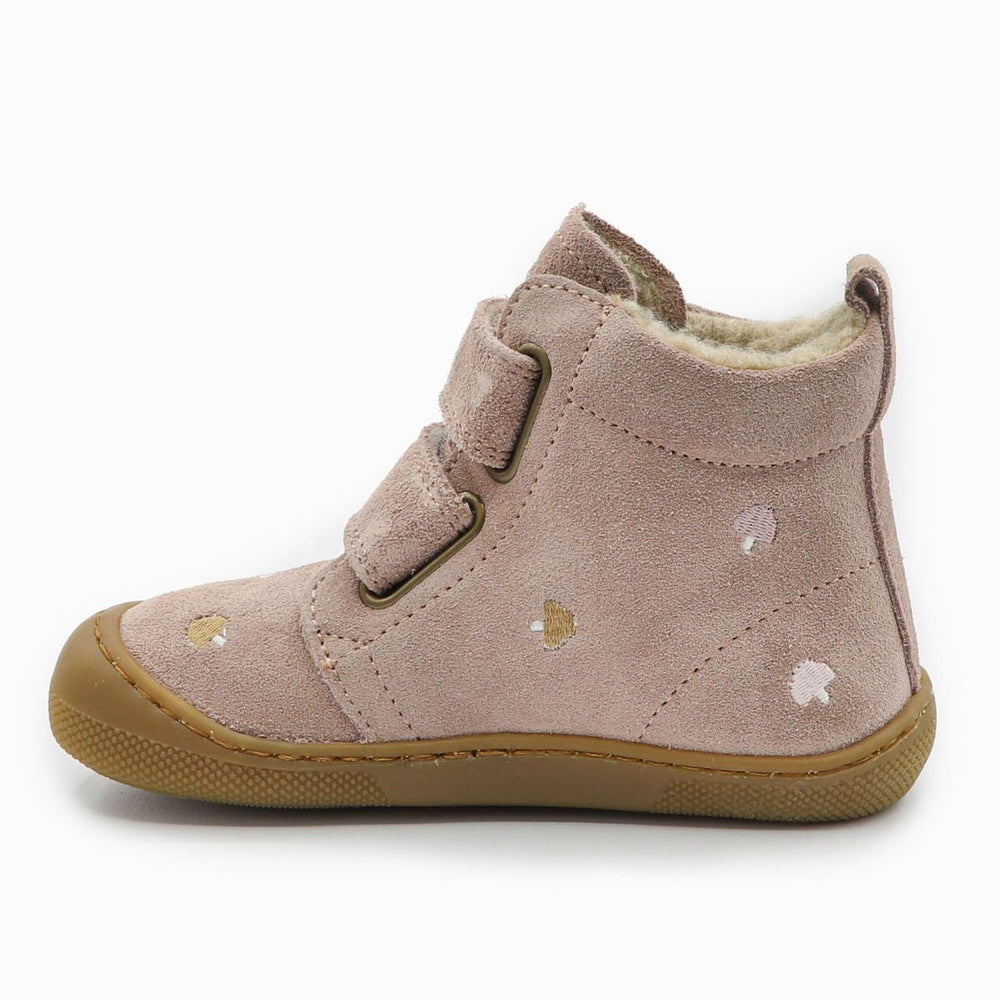 Naturino Barefoot Vont Velcros Mushroom Suede Wool Rose