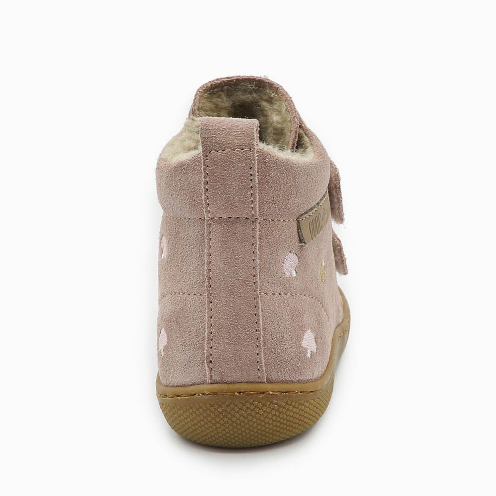 Naturino Barefoot Vont Velcros Mushroom Suede Wool Rose