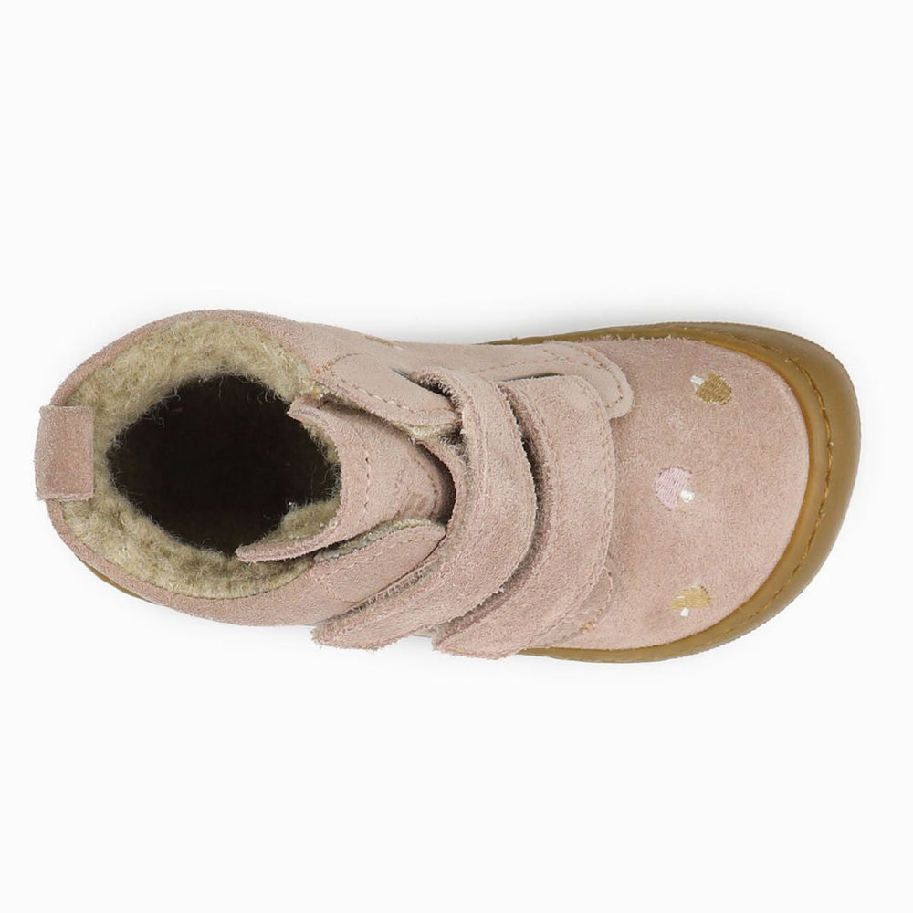 Naturino Barefoot Vont Velcros Mushroom Suede Wool Rose