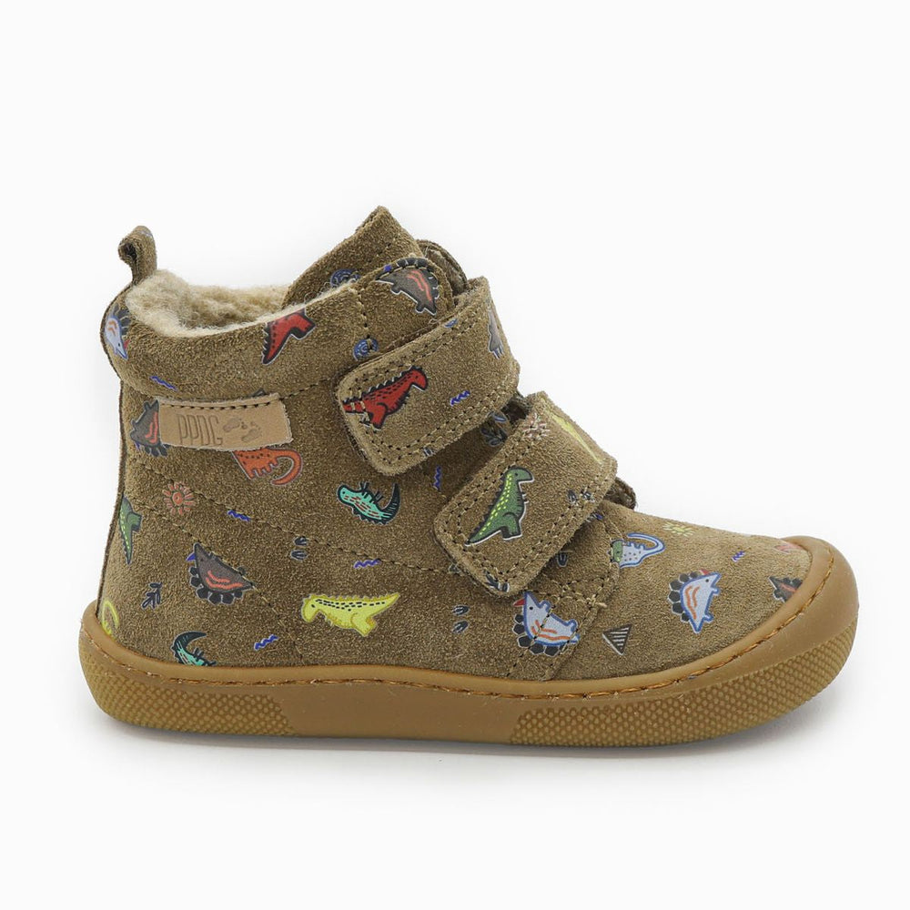 Naturino Barefoot Vont Velcros Suede Dinoland Wool Light Brown