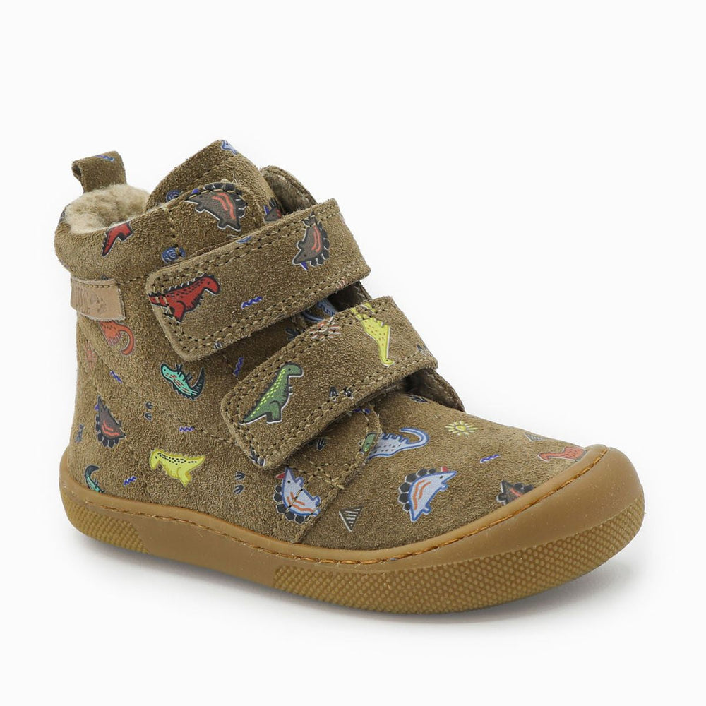 Naturino Barefoot Vont Velcros Suede Dinoland Wool Light Brown