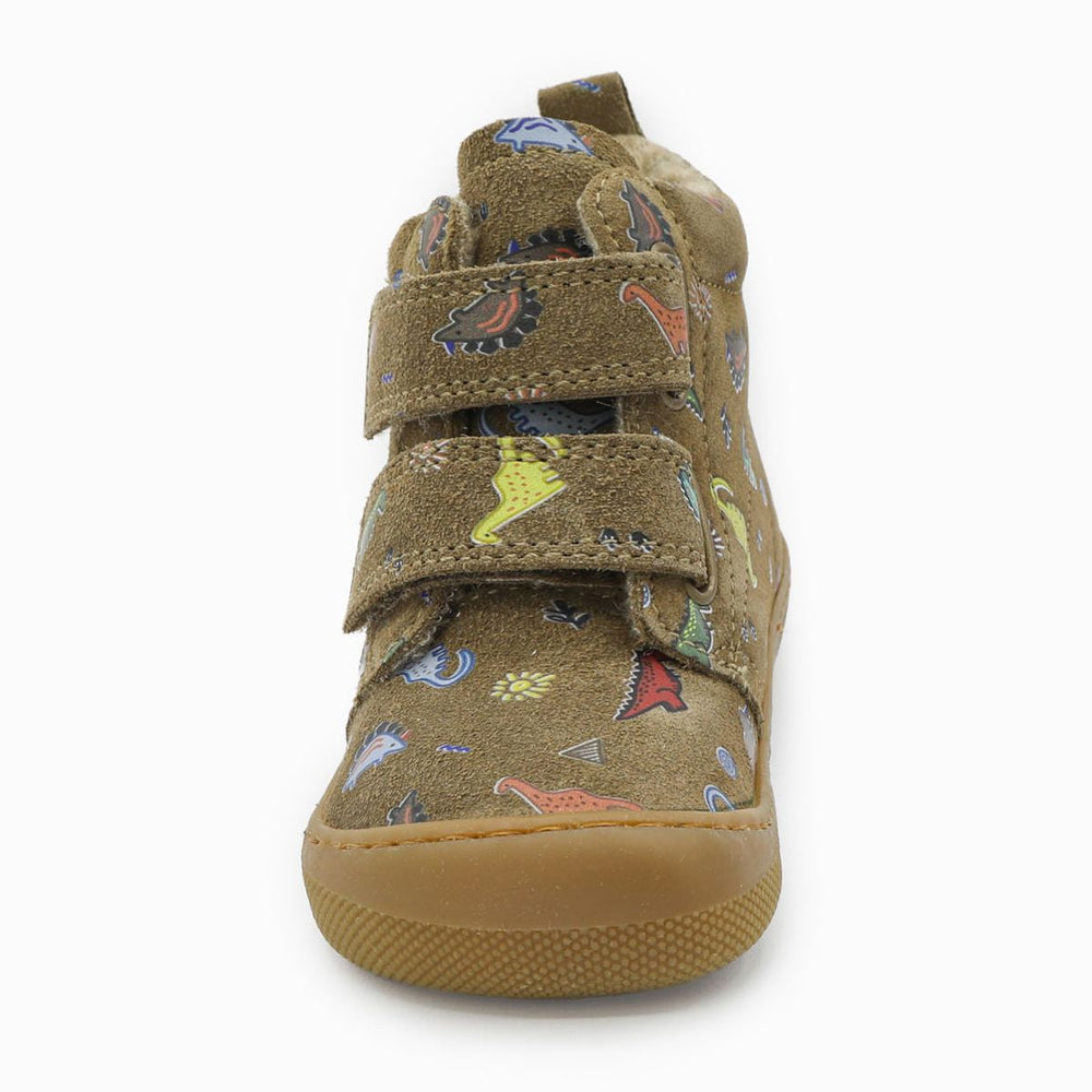 Naturino Barefoot Vont Velcros Suede Dinoland Wool Light Brown