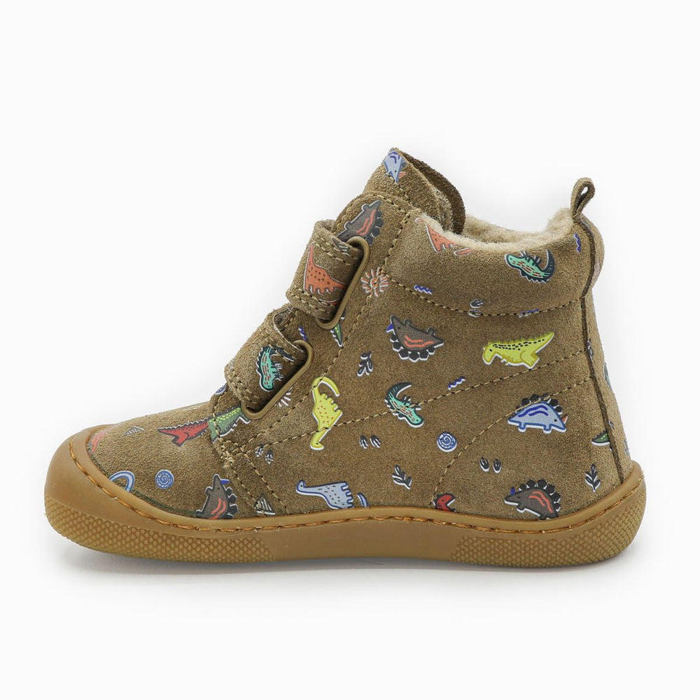 Naturino Barefoot Vont Velcros Suede Dinoland Wool Light Brown