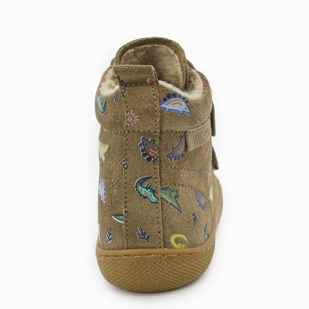 Naturino Barefoot Vont Velcros Suede Dinoland Wool Light Brown