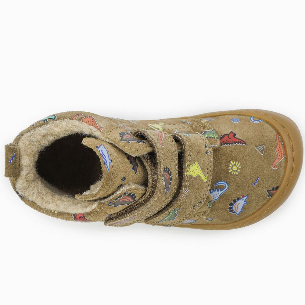 Naturino Barefoot Vont Velcros Suede Dinoland Wool Light Brown