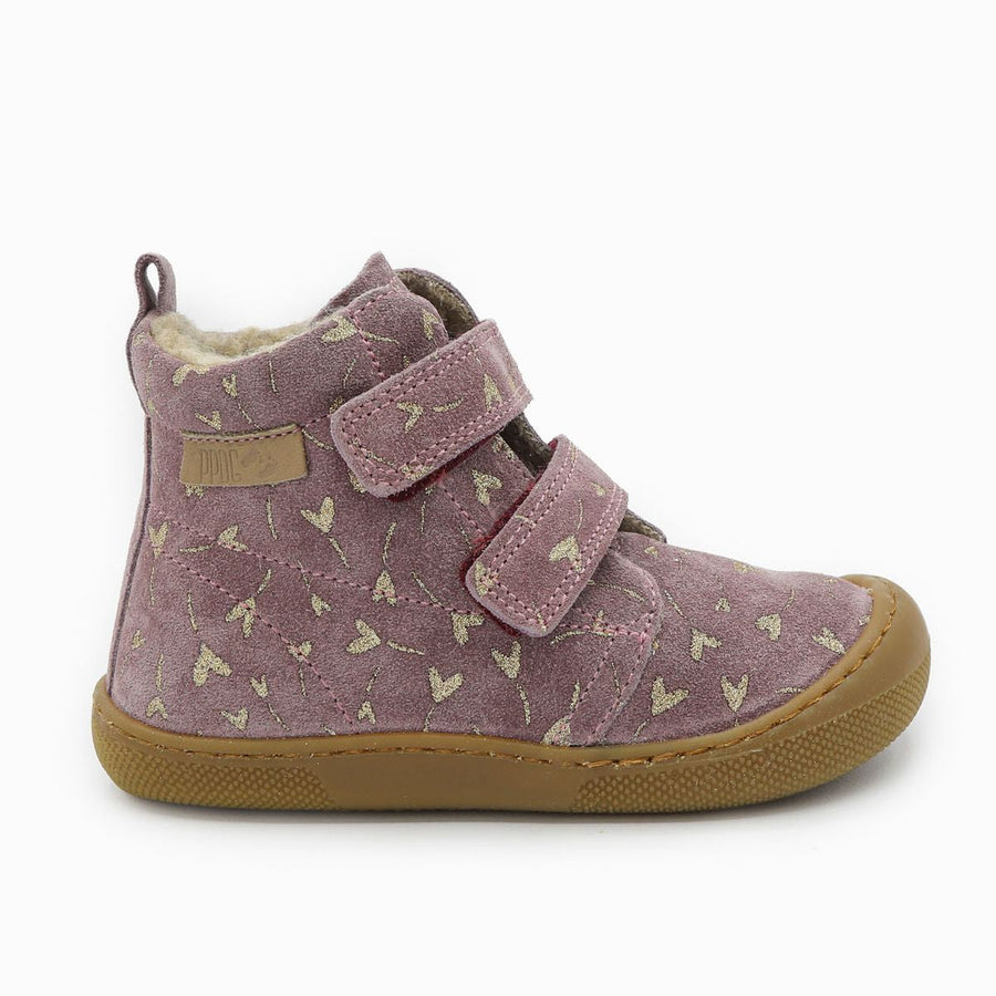 Naturino Barefoot Vont Velcros Suede Glitter Flower Heart Wool