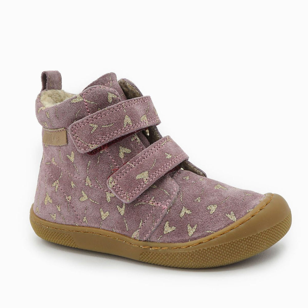 Naturino Barefoot Vont Velcros Suede Glitter Flower Heart Wool