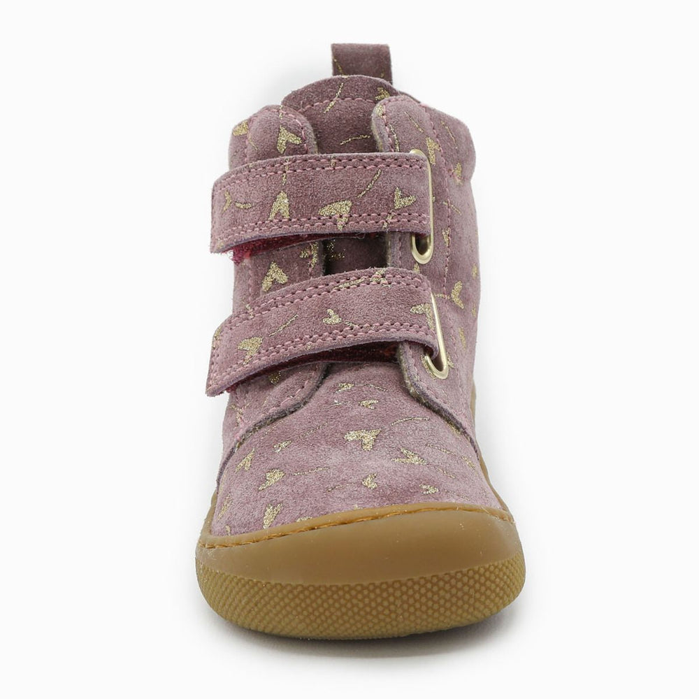Naturino Barefoot Vont Velcros Suede Glitter Flower Heart Wool