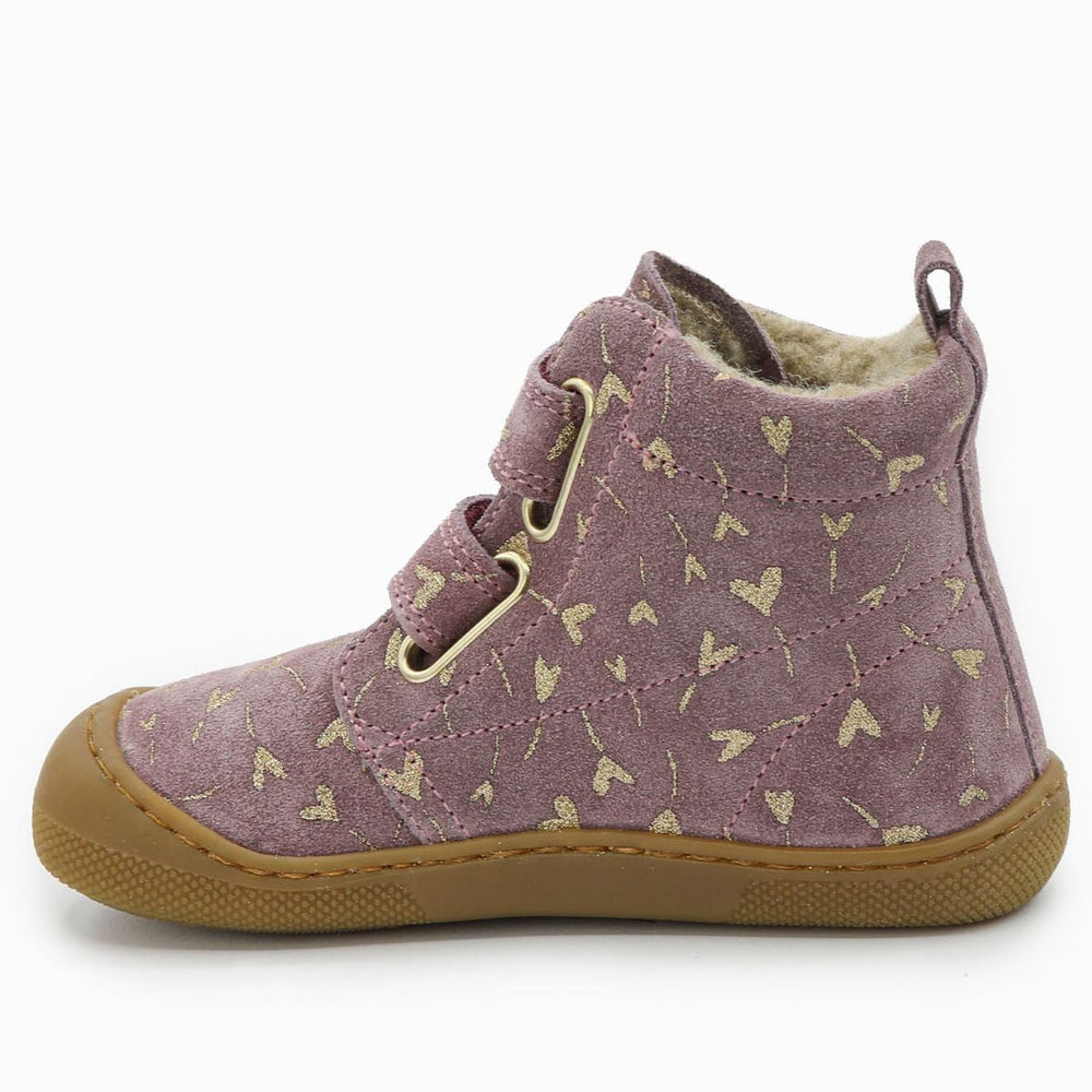 Naturino Barefoot Vont Velcros Suede Glitter Flower Heart Wool