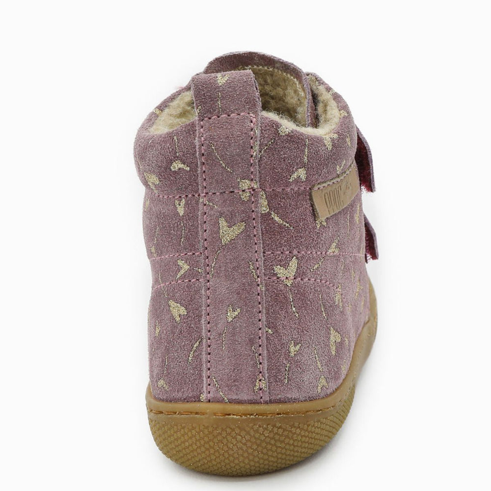 Naturino Barefoot Vont Velcros Suede Glitter Flower Heart Wool